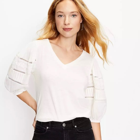 LOFT Tops - White Laced Peasant Top